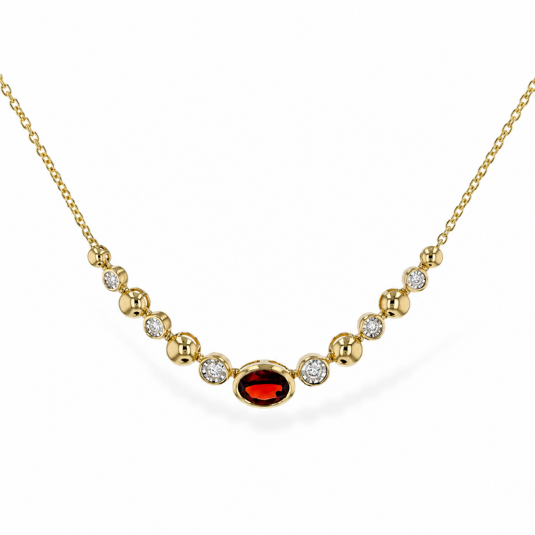 14K Yellow Gold Necklace with .88ct Garnet & .12ctw Diamonds 16-17″ Fine Jewelry 2