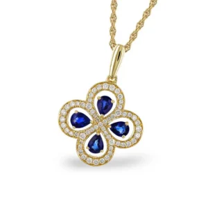14K Yellow Gold Pendant Necklace with .68ctw Sapphires & .28ctw Diamonds 18"