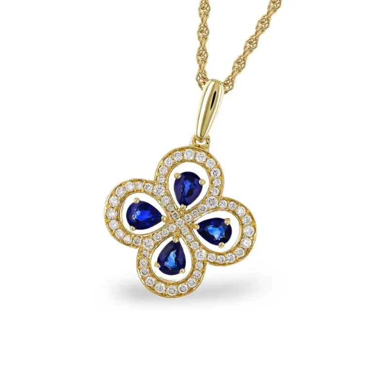 14K Yellow Gold Pendant Necklace with .68ctw Sapphires & .28ctw Diamonds 18″ Fine Jewelry 2