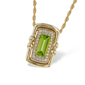 14K Yellow Gold Pendant Necklace with .72ct Peridot & .12ctw Diamonds 18"