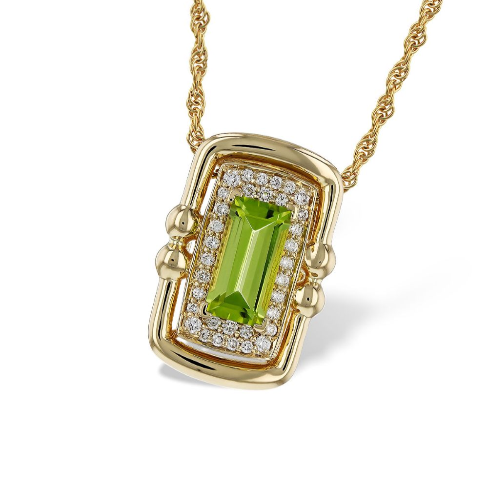 14K Yellow Gold Pendant Necklace with .72ct Peridot & .12ctw Diamonds 18″ Fine Jewelry