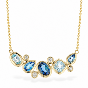 14K Yellow Gold Necklace with 2.57ctw Topaz & .15ctw Diamonds 17-18"