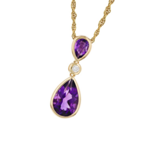 14K Yellow Gold Pendant Necklace with 1.92ctw Amethysts & .04ct Diamond 18"