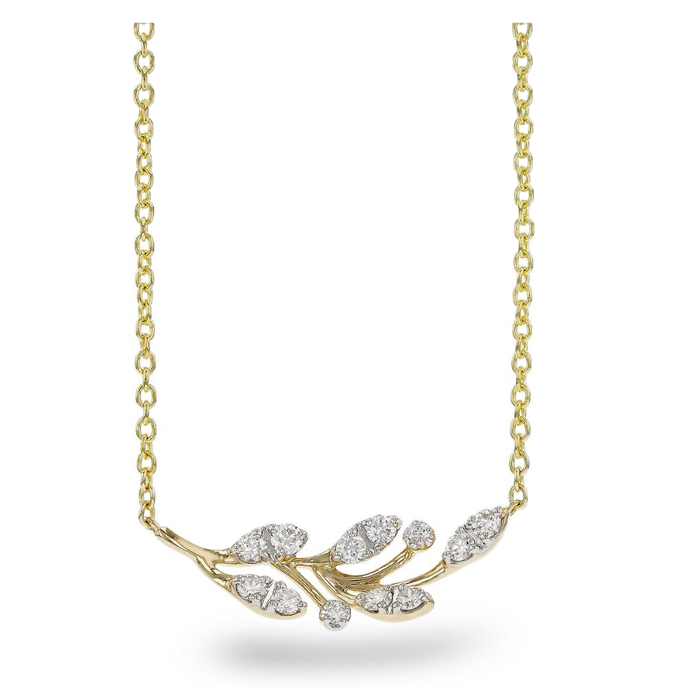 14K Yellow Gold Vine Necklace with .32ctw Diamonds 18″ Fine Jewelry