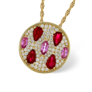14K Yellow Gold Pendant Necklace with 1.42ctw Rubies/Sapphires & .40ctw Diamonds 18"