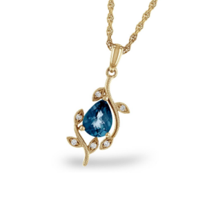 14K Yellow Gold Vine Pendant Necklace with 1.20ct Pear Topaz & .05ctw Diamonds 18"