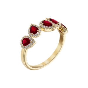 14K Yellow Gold Ring with .90ctw Pear Rubies & .24ctw Diamonds Size 7