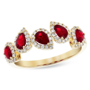 14K Yellow Gold Ring with .90ctw Pear Rubies & .24ctw Diamonds Size 7