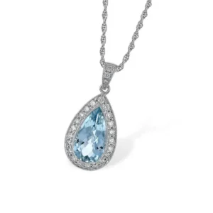 14K White Gold Pendant Necklace with 2.20ct Aquamarine & .35ctw Diamonds 18"