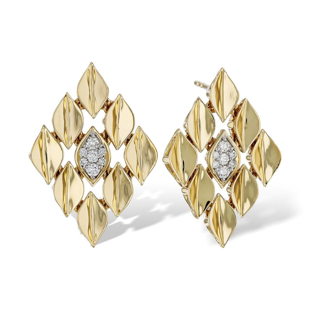 14K Yellow Gold Statement Earrings with .16ctw Diamonds Earrings